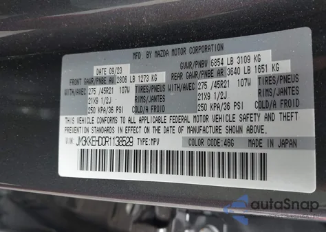 2024 Mazda Cx-90 3.3 Turbo Premium Plus z USA, uszkodzony, nr VIN JM3KKEHD0R1138529